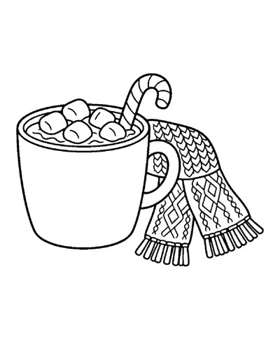 Hot Cocoa Mug Coloring Page: free printable line art