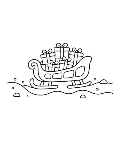 Santa's Sleigh with Presents Coloring Page: free printable line art