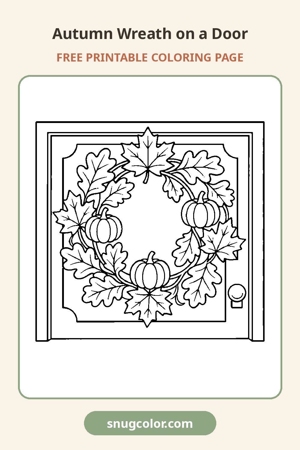 Autumn Wreath on a Door Coloring Page Pinterest pin