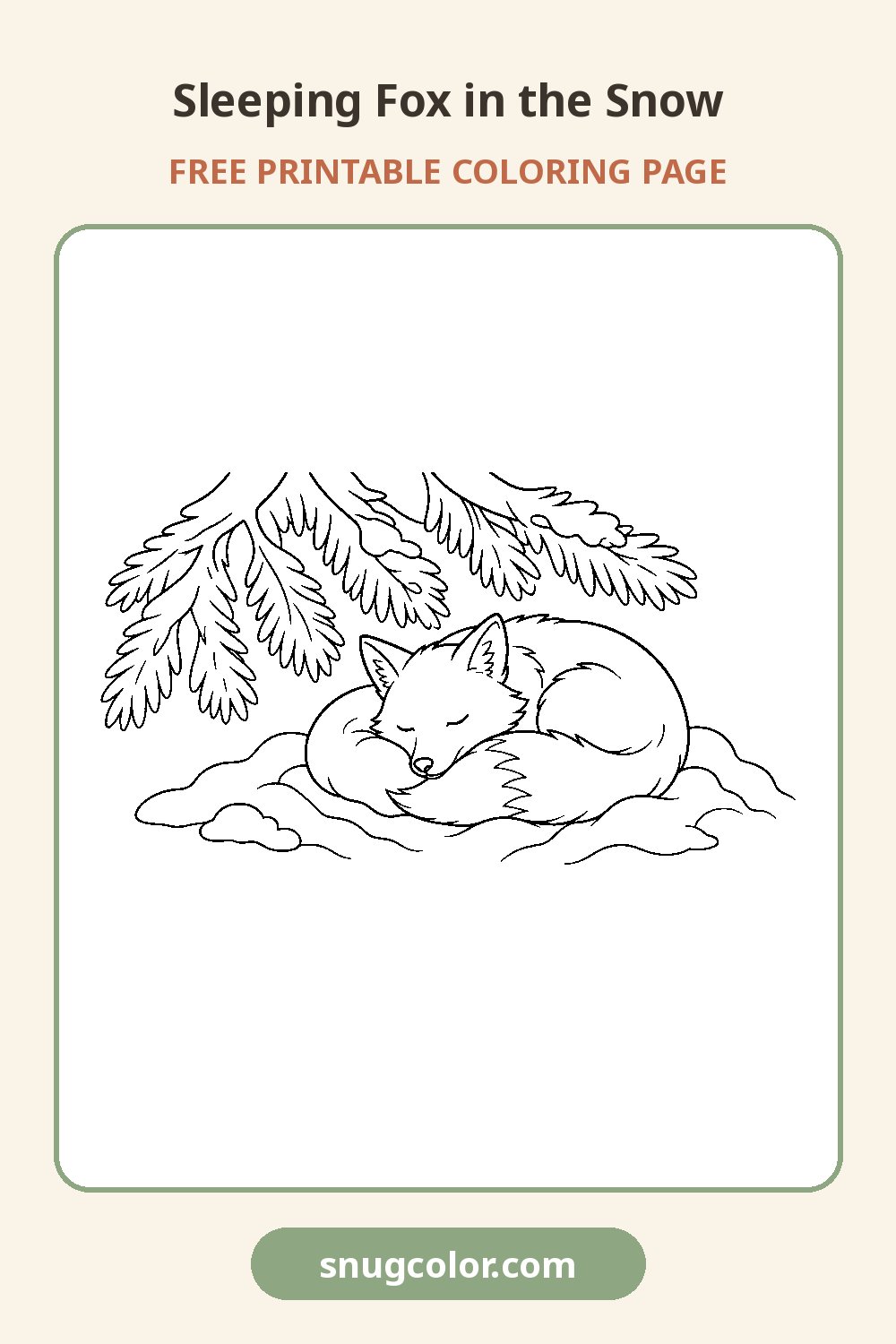 Sleeping Fox in the Snow Coloring Page Pinterest pin