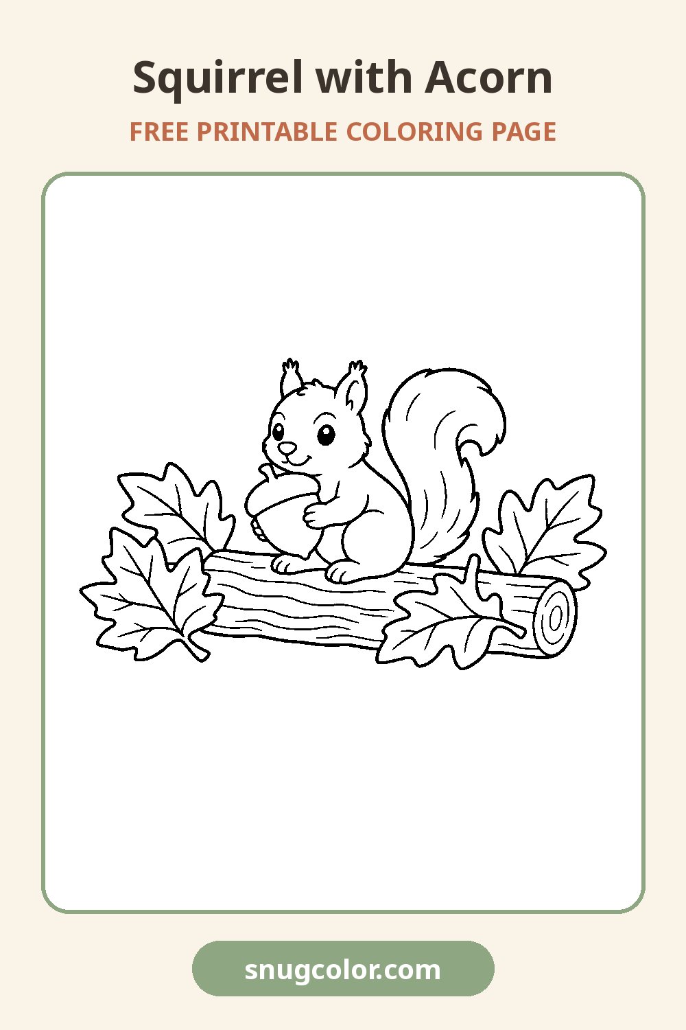 Squirrel with Acorn Coloring Page Pinterest pin