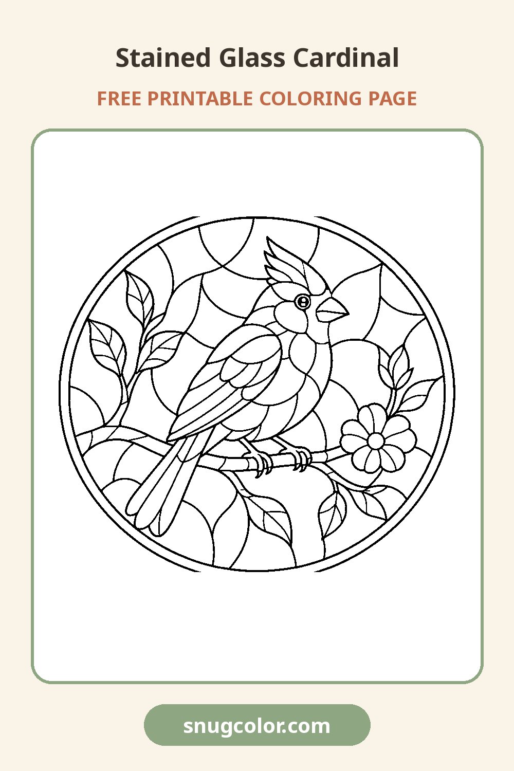 Stained Glass Cardinal Coloring Page Pinterest pin