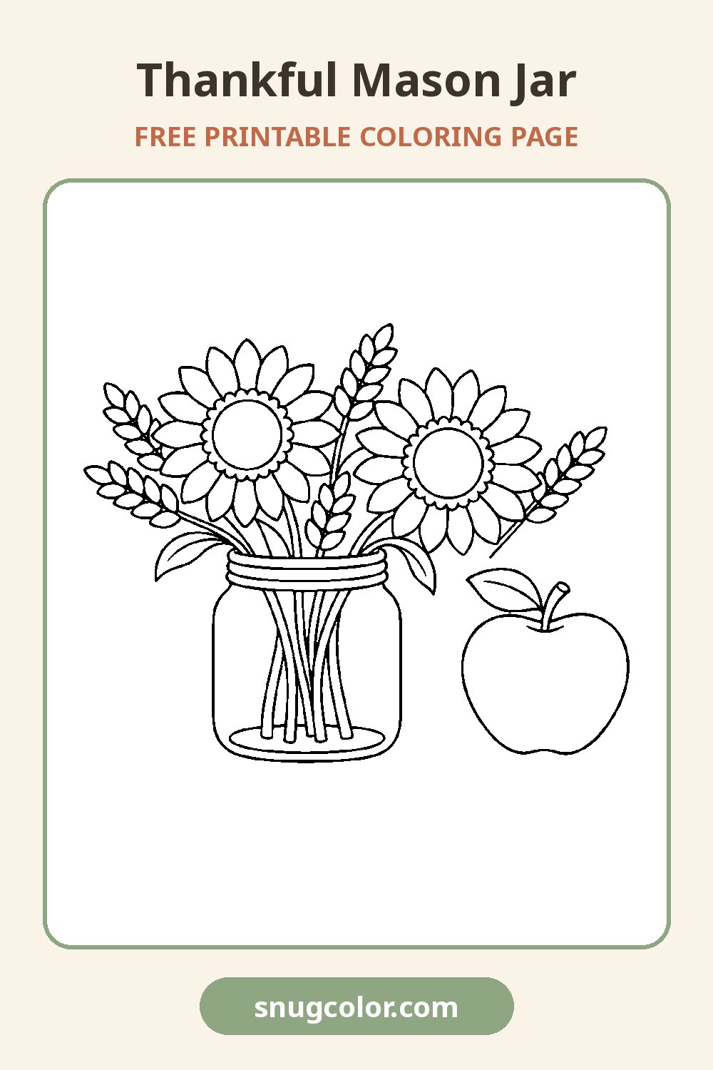 Thankful Mason Jar Coloring Page Pinterest pin